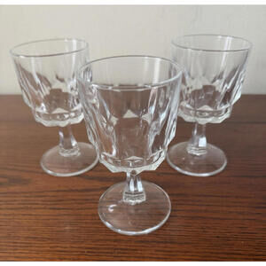 Set of 3 Vintage Arcoroc France Arctic Stemmed Crystal Wine Glasses - 5" tall